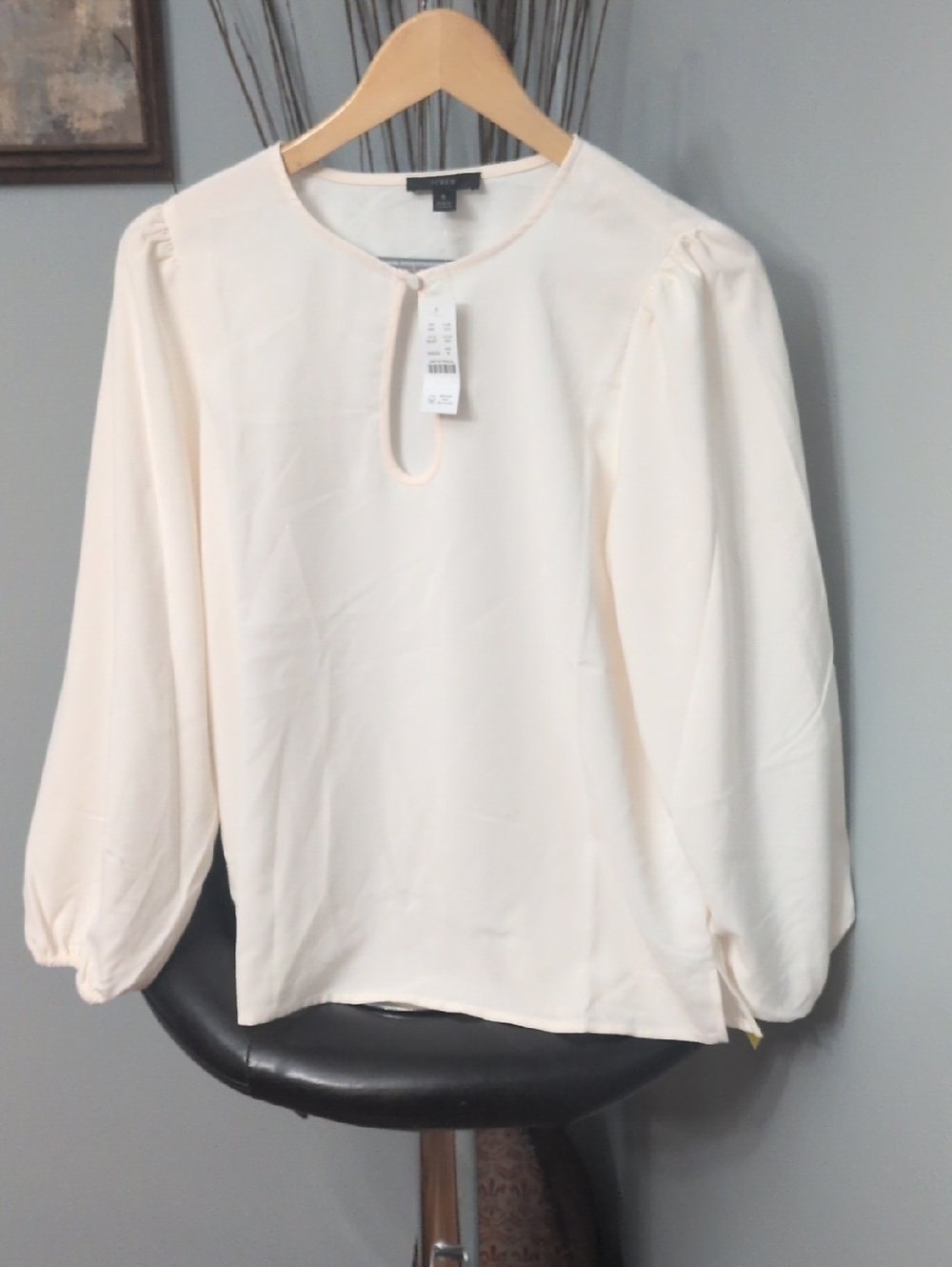 J. Crew Cream Keyhole Long-Sleeve Blouse